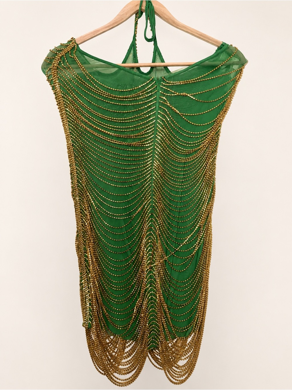 Cinzia Halterneck Diamond Chain Mesh Mini Dress In Green - Picture 2 of 6